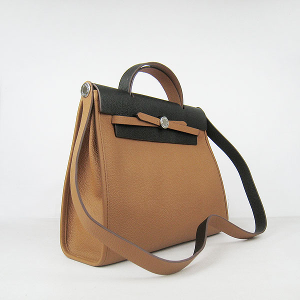 7A Replica Hermes Light Coffee/Black Kelly 32cm Togo Leather Bag 60667 - Click Image to Close